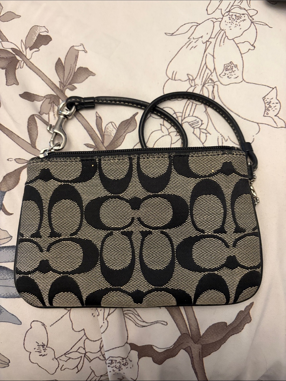 Coach Black/Tan Signature Canvas Wristlet